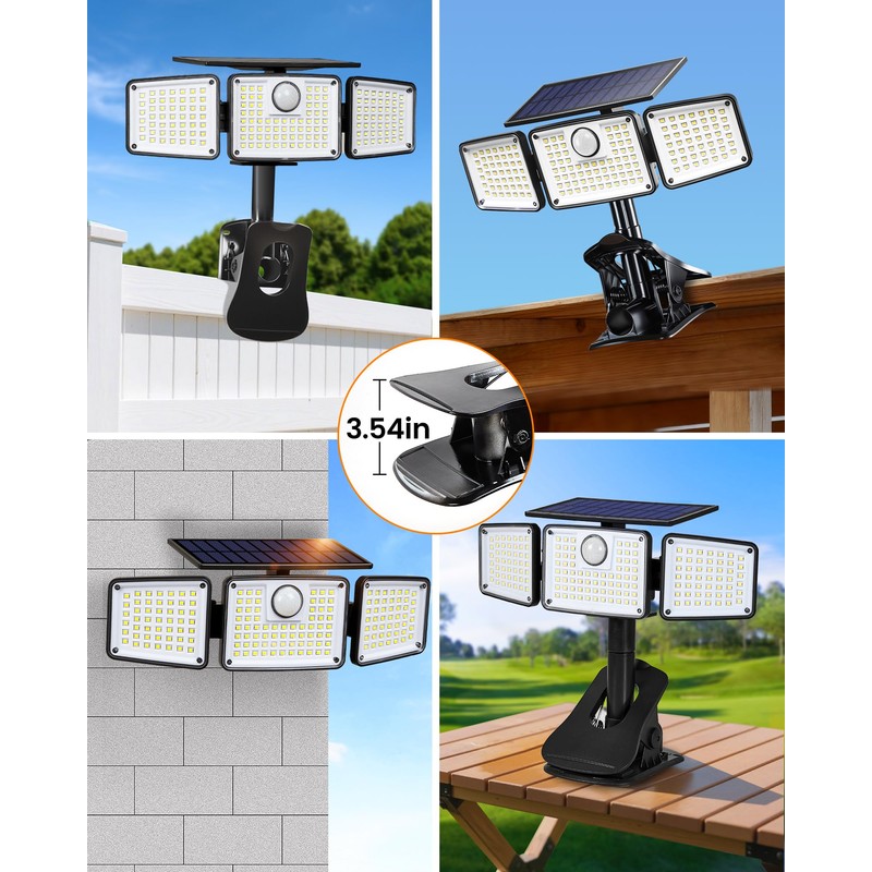 1500LM Clip On Solar Lights Outdoor, Motion Sensor Outdoor Lights
