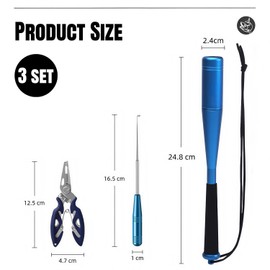 Kiuiom Fish Killer Fishing Pliers, Fishing Fish Killer, Fish Blackjack, Set of 3 Aluminium Fish Numisers, Fishing Pliers and Fish Hook Remover, Fishing Accessories for Beginner Anglers