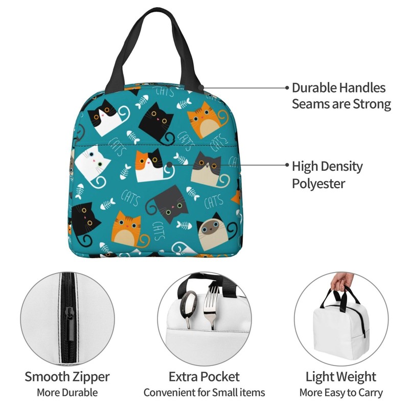 JIMOWANG Funny Cats Portable Lunch Bag Compact Tote Bag Reusable