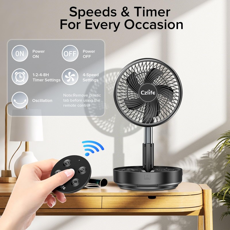 Czlife F9 Portable Fan, 10000mAh Rechargeable Battery Powered for Travel