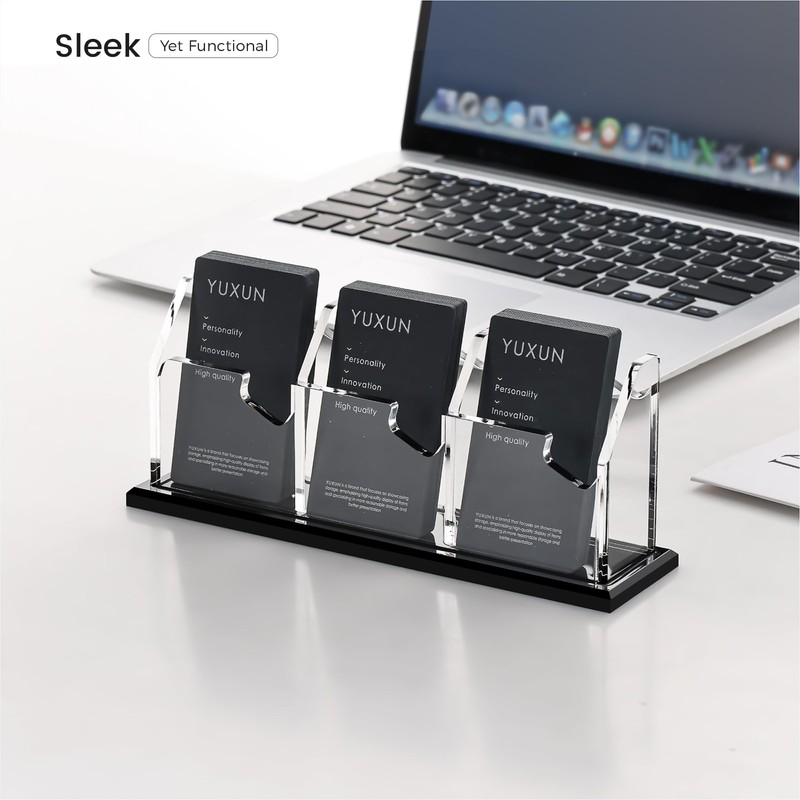 YUXUN Vertical Business Card Holder for Desk, 3 Slots Acrylic