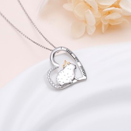 Flyow Capybara Necklace 925 Sterling Silver Heart Cute Animal Pendant Necklace Hypoallergenic Capybara Jewelry Gifts for Women Girls