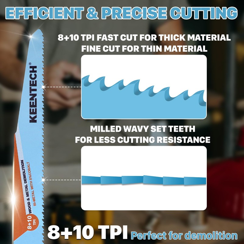 KEENTCH Sawzall Blades Metal and Wood Demolition, 9 Inch 8+10TPI,