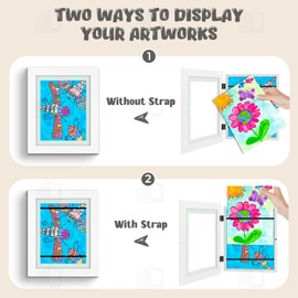 Frametory 2 Pack Magnetic Kids Art Frames, 8.5x11 Inch Artwork Display Storage Frame for Drawings & Photos, White Front Opening Frame Changeable for Wall, Holds Up to 50+ Crafts, 3D Paintings