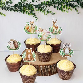 24Pcs Animal Cupcake Toppers Wood land Theme Animal Cupcake Toppers Picks Baby Shower Themed for Girl Boys Kids Party Supplies Decorations
