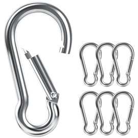 Caianwin Pack of 6 Carabiner Hooks, M8 x 80 mm Carabiner Load Capacity up to 54 kg Small Galvanised Steel for Backpack, Dog Lead, Camping, Travel, Hiking