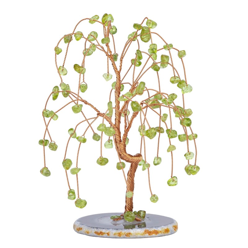 mookaitedecor Peridot Crystal Tree Tumbled Stones, Geode Agate Slices Base