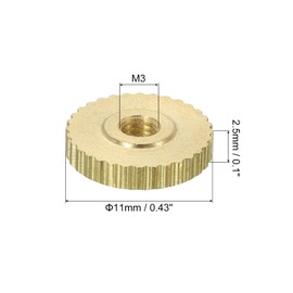 sourcing map Knurled Thumb Nuts, 8Pcs M3 x D11mm x H2.5mm Brass Flat Head Through Hole with Collar Flat Head Through Hole Round Knobs Fasteners for 3D Printer Parts, Machine Tools