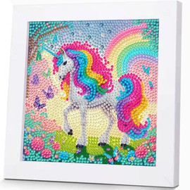 Qianbaiuk Children's Diamond Painting with Wooden Frame Diamond Painting Animals Children DIY Mosaic Making Crafts Girls Boys Gift and Home Wall Decor (7 x 7 Inches)