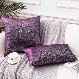 EUCIOR Decorative Purple and Silver Pillows,Purple Sparkly Throw Pillows,Lavender 22x22 Pillow Covers Velvet Hidden Zipper Accent Pillow Cushion Case,Purple Pillows Covers for Bed/Couch Set of 2