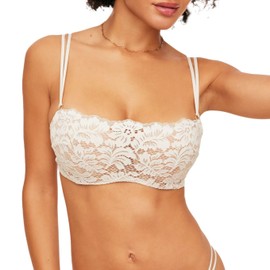 Adore Me Georgianna Balconette Push Up Bra - 30A-38DD Underwire Bra with Lace Cups, Horizontal Neckline, & Removable Pads, White, 38B