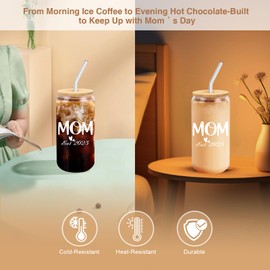 DAMCONME Mother's Day Gift – 20oz MOM Eat.2025 Glass Cup for New Mom, Boy Moms, Est.2025 Inspired Present, Funny Gift for Pregnancy,Expecting Mommy,Wife,Daughter,Mother in Law,Mama Friends