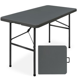 Best Choice Products 4ft Plastic Folding Table, Indoor Outdoor Heavy Duty Portable w/Handle, Lock for Picnic, Party, Camping - Dark Gray