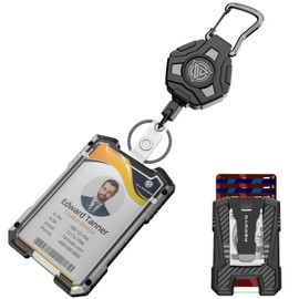 Oaridey Retractable Badge Holders, Heavy Duty Retractable Keychain with Tactical ID Card Holder (Holds 5 Cards),ID Badge Holders Retractable with Metal Clip, 31.5” Badge Reel