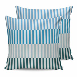 Outdoor Waterproof Throw Pillow Covers Set of 2 Stripes Lines Decorative Pillowcases Square Outdoor Pillows Cushion Case 18x18 Inch Teal Blue Green Striped Patio Pillows for Couch Sofa Bed Garden