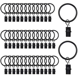 Pack of 40 Curtain Rings, Curtain Rings with Clips, Metal Clips, Curtain Clip 30 mm for Curtains and Curtain Poles, Black