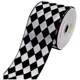 LUV RIBBONS by Creative Ideas 2-1/2-Inch Diamond Print Ribbon, 10-Yard, White with Black