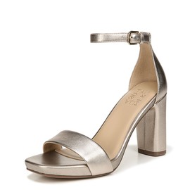 Naturalizer Womens Joy Heeled Sandal Gravel Bronze Metallic Leather 6 M