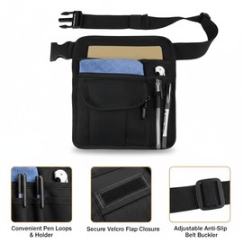 Professional Cleaning Apron with 5 Pockets and Adjustable Waist Belt, Bartender, Chef, Waiter - Women & Men, Restaurants, Cafes, Bars, Black