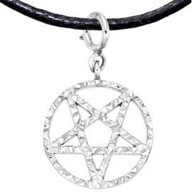 Baphomet Kette Anhänger mit Halsband, Handgefertigter Pentagramm Charm Schmuck aus Silber 925 als Satanische Satanismus Satan Kette,Necklace, Choker, PRIDE Fashion (Silber Platiniert, Satanisch)