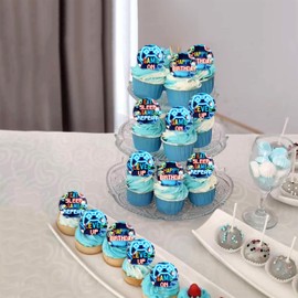 48PCS Edible Video Game Cupcake Toppers Level Up Play Game On You Win Glutinous Rice Paper Game Theme Baby Shower Kids Birthday Anniversary Party Decorations Supplies