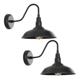 GOALPLUS Outdoor Gooseneck Light Fixture for Porch 2 Pack 14" Exterior Barn Light with Wall Mount Black Industrial Light Fixture for Farmhouse, LM2202-2P