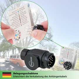 fouraces Trailer Plug 13 Pin - 13 Pin Black - Includes Wiring Template - 13-Pin Trailer Plug for Trailer Socket