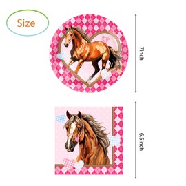 Pink Horse Birthday Party Supplies, 20 Plates and 20 Napkins, Pink Cowgirl Horse Theme Birthday Party Decoration for Girls Women