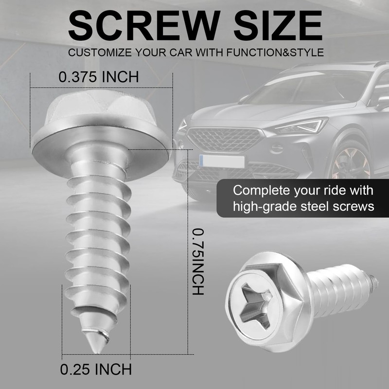 LivTee Rustproof License Plate Screws for Securing License Plates Frames