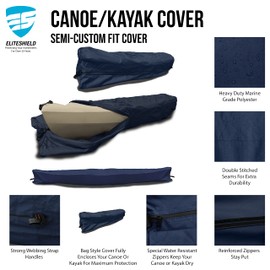 EliteShield Canoe Cover Kayak Cover; Waterproof UV Resistant 600D Marine Grade Polyester Canoe Kayak Boat Storage Cover fits 13 ft-14 ft Long, 110 Inches Girth Navy Color