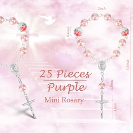 50 piezas de recuerdos de bautizo para niñas, incluye 25 rosarios rosados de bautizo rosa, mini rosario y 25 bolsas de organza, regalos bautismales, regalos de bautizo para fiestas de primera comunión