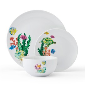 Studio Nova Coastal Ocean Underwater Life 12 Piece Dinnerware Plate Bowl Set, Service for 4