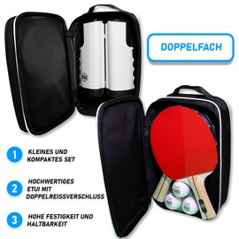 NIRBUN Tischtennisschläger Set, mit ausziehbarem Netz, Tischtennisschläger Profi, 3-Sterne-Tischtennisbälle, Verstellbares Tischtennisnetz für jeden Tisch, Tragbares Tischtennis, Sport Tasche