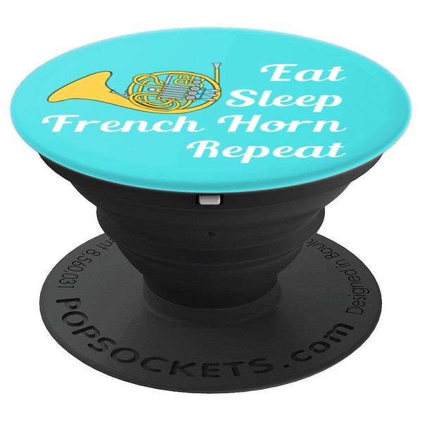 French Horn Player Gift Eat Sleep French Horn Repeat - Aqua PopSockets Grip and Stand for Phones and Tablets
