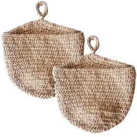 2 Pcs Hanging Vegetable Baskets for Kitchen, Cotton Rope Potato Onion Storage, Boho Produce Hammock, Space Saving Pantry Decor, Breathable Wall Mounted Fruit Organizer