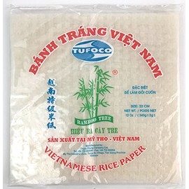 Bamboo Tree Square Spring Roll Rice Paper Wrappers, 22cm (3 Packs)