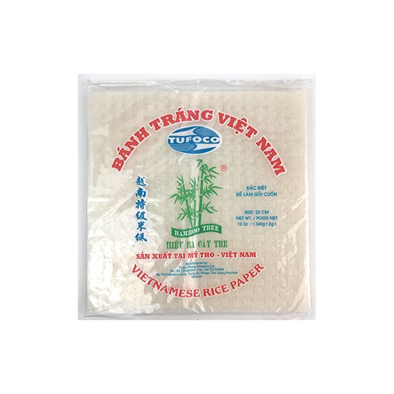Bamboo Tree Square Spring Roll Rice Paper Wrappers, 22cm (3