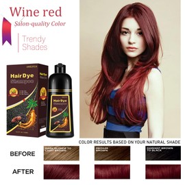 Burgundy Hair Dye Shampoo 3-IN-1,Gray Hair Coverage for Women & Men, Instant & Long-lasting Hair Color in Minutes, Pure Plant Extract Color Shampoo Hair Dye Kit for All Hair Types(Wine Red)