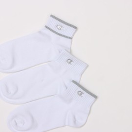 Champion CWSCZ301 Plain Socks, 3 Pairs Set, Non-Pile, Logo Embroidery, 3 Designs, One Point Logo, Short Length Socks, White, white