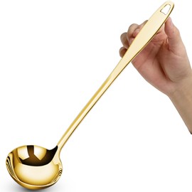 Bigwinyep Soup Ladle Soup Spoons 304 Stainless Steel Gold Ladle, 12.2Inch Long Handle Large Serving Spoon for Cooking Buffet, Party, Kitchen, Gold