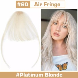 S-noilite Air Thick Hair Fringe Choppy Bangs 100% Remy Human Hair One Piece Clip In Topper - Air Thin Bangs#60 Platinum Blonde