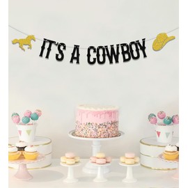 KEWUFD It’s A Cowboy Banner, Baby Shower Cowboy Theme Baby Shower Decorations For Baby Shower/Gender Reveal Party Decor For Boys Black Gold Glitter