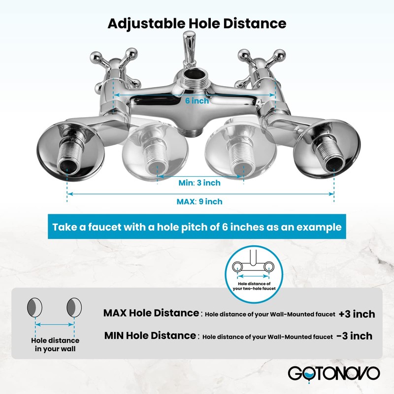 gotonovo Clawfoot Tub Adapter 3-3/8 Inch Adjustable Swing Arms for
