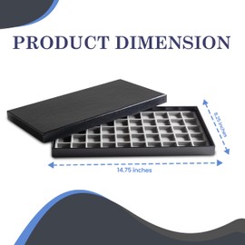 Novel Box Black Paperboard 50 Slot Jewelry Organizer Tray 14.75x8.25x1 Inches with Fitted Lid & Gray Flocked Inserts - Jewelry Display Trays for Rings, Earrings, Pendants, and Cufflinks