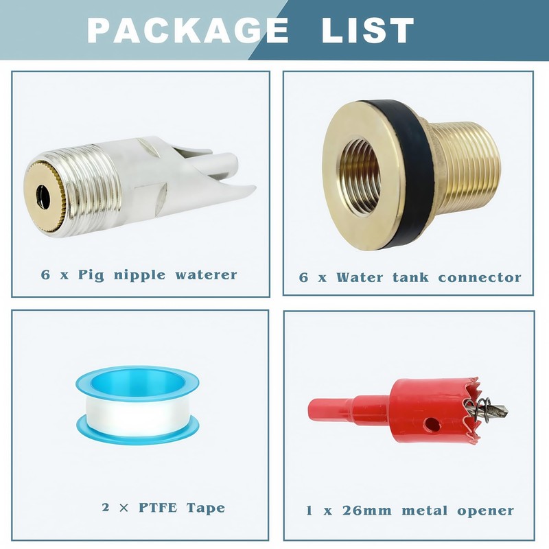 6Pcs Pig Waterer Nipples, Stainless Steel Automatic Pig Nipple Waterer