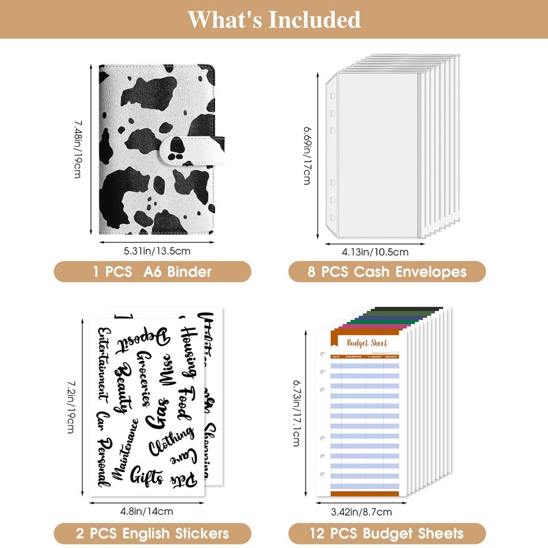 A6 Budget Binder with Zipper Envelopes,Leopard Print Money Organizer for