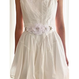 HOSINSECT Rhinestone Maternity Sash Belt for Baby Shower Flowers sash, White, Medium