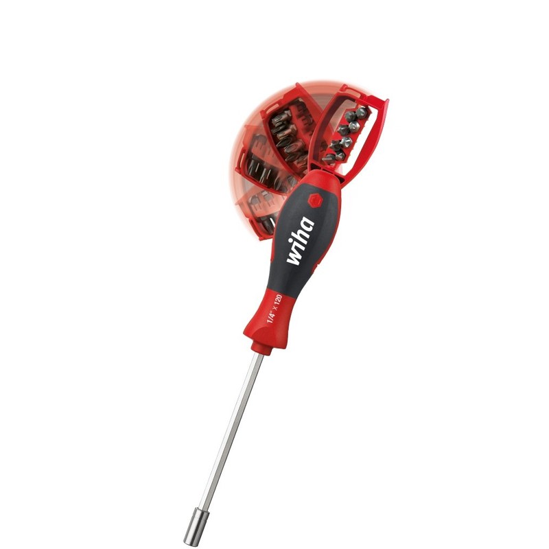 WIHA 38090101 Screwdriver with Built-In Bit Magazine Magnetic 1/4 Inch