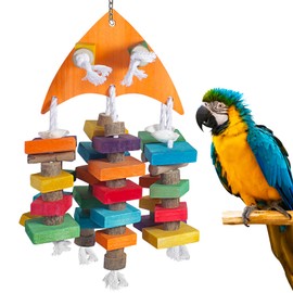 unimaxlink 22.8" Natural Shell Parrot Toy for Medium & Large Birds (Sichuan Pepper Wood/Pine Wood/Poplar) with Stainless Steel Hook | Macaw Toys, African Grey Chew Toys