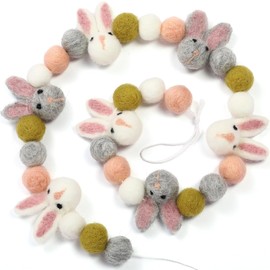 Guirnalda de pompones de Pascua de 6.6 pies, guirnalda de bolas de fieltro de lana de granja, bandeja de fieltro para decoración del hogar, suministros de fiesta de cumpleaños de Pascua (conejo)